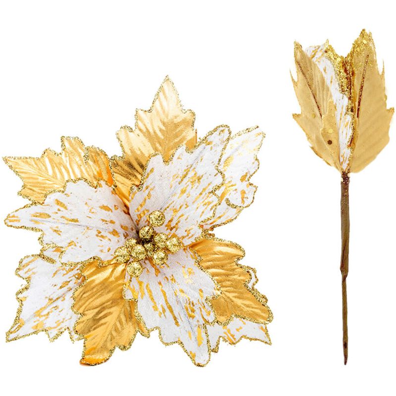 Sjlerst Décoration Florale Artificielle Haut De Gamme En Tissu Doré De 25 Cm, Couronne De Noël Pour Centre Commercial, Fleurs Artificielles Décoratives