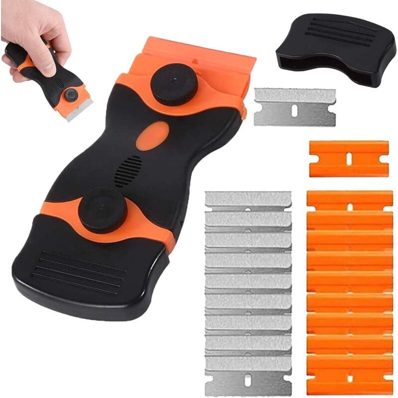Grattoir, Grattoir À Double Tranchant, Grattoir Pour Plaque Vitrocéramique Avec 10pcs Lames Extra En Métal Et 10pcs Lames En Plastique, Pour Enlever Les Etiquettes, Colle (1pcs)