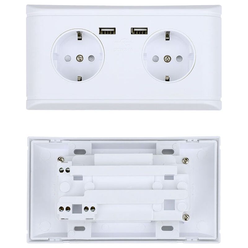 Prise Murale Multifonctionnelle Avec Fiche Eu, Double Port Usb Pour Charge De Téléphone 250v