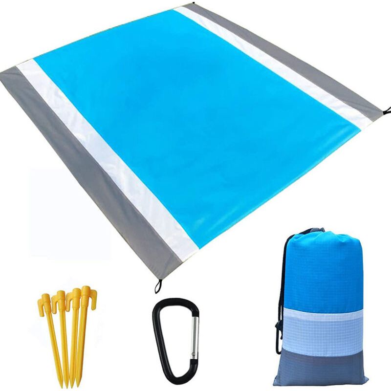 Tapis De Pique Natte De Plage 210x200cm Couverture De Plage Imperméable Anti-sable Avec 4 Fixation Tapis Portable Pliable Tapis De Pique Niques Pour 2-4 Personnes Plage Camping Voyage Le Jardin