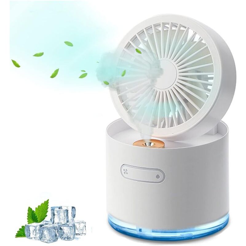 Ventilateur De Table Nebuliseur, Pliable, Usb Rechargeable, Portable, Petit Mini, À Eau, Silencieux, Pour Dormir, Bureau, Batterie (blanc)