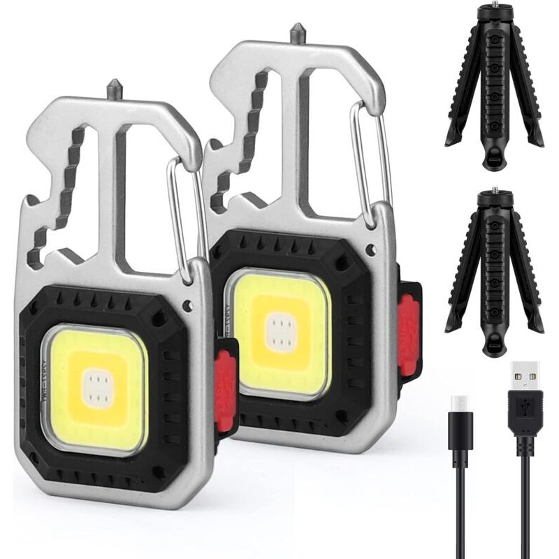 2 Pcs Mini Lampe De Travail Portable,porte-clés Lampe De Poche Étanche Lampes D'Inspection Rechargeable, Base Magnétique Pour Camping (2pcs+stand)