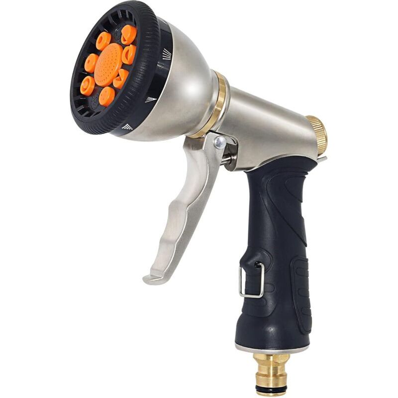 Buse De Tuyau D'Arrosage Robuste En Métal Avec 9 Modes Réglables - Pistolet D'Arrosage Antidérapant Pour Le Nettoyage, L'Arrosage Du Jardin, Le Lavage Des Voitures, Le Bain Des Animaux Domestiques