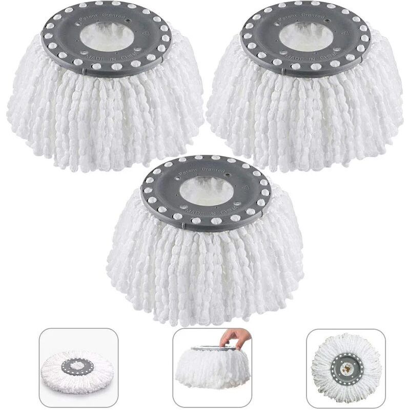 3pcs Têtes Microfibre Balai, Mop Heads, Tête De Vadrouille Rechange Rond Têtes Mop Rotation À 360 Pour Balais Serpillère Rotatif 360°(diamètre 16 Cm)