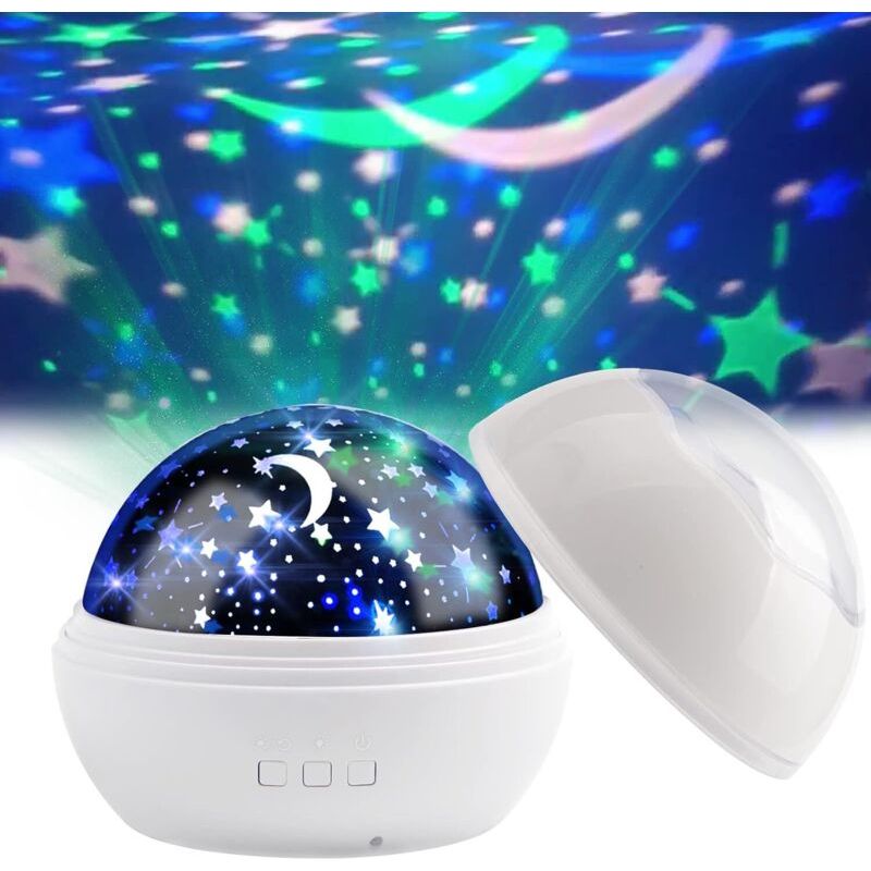 Veilleuse Enfant Etoile Et La Lumière De L'Océan Projection Rotation À 360° Lampe Projecteur 8 Modes De Couleur Pour Chambre Anniversaire Soirée Noël Cadeau Idée, Blanc