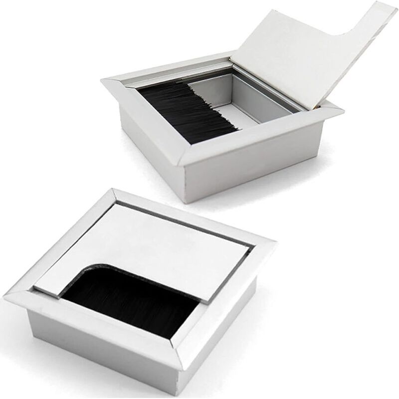 Passe-câbles Passe-câbles Passe-câbles Pour Bureau Gestion Des Câbles Bureau Avec Joint À Brosse – Lot De 2 Boîtes De 80 X 80 Mm En Alliage D'Aluminium Pour Bureau/bureau/plans De Travail