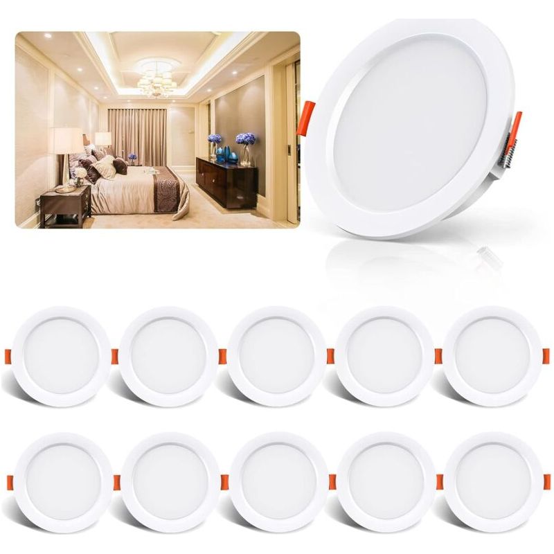 Aougo – Lot De 10 Spots Led Encastrables 5w 500 Lumens 4000k Blanc – Ultra-fin Ip44 Pour Salle De Bain Et Cuisine – Installation Sans Outil - 500lumen