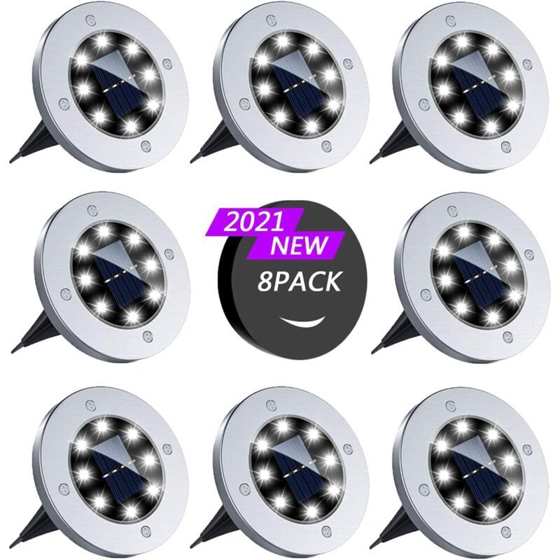 Aougo – Lot De 8 Lampes Solaires Encastrées Ip68 – Inox, Fonte D'Aluminium, Verre Trempé – Éclairage Extérieur Puissant Pour Allées Et Jardins