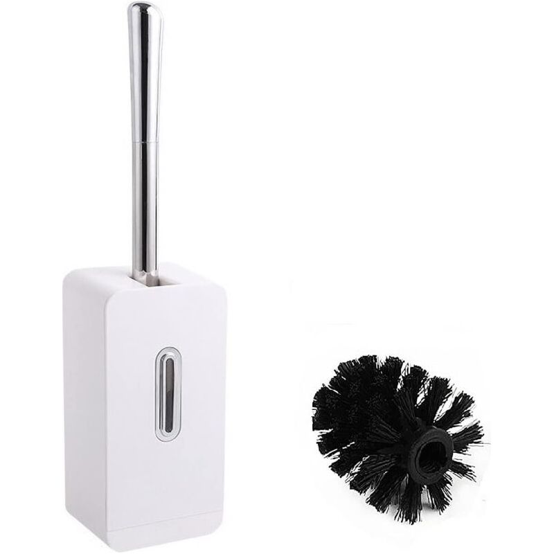 Brosse Wc Brosse Wc Pour Salle De Bain Avec Support Brosse Wc À Long Manche En Acier Inoxydable Brosse Wc Cachée Brosse Wc À Fermeture Automatique Avec 2 Têtes De Brosse, Blanc