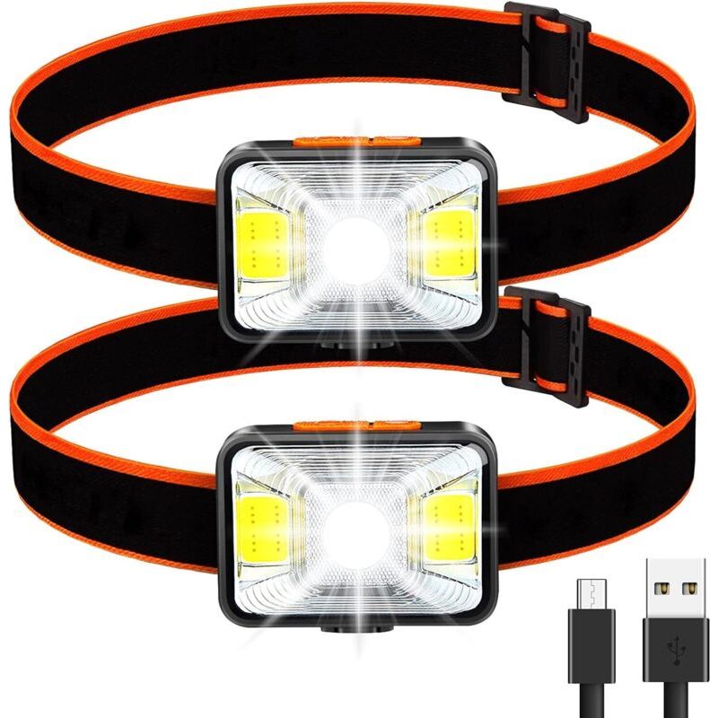 Lampe Frontale Puissante[lot De 2], Led Torch Frontale Usb Rechargeable 200 Lumens 5 Modes D'Éclairage Lumière Blanche Et Rouge, Etanche Ipx5 Pour Pêche,camping,lecture,randonnée,cyclisme,etc. [classe