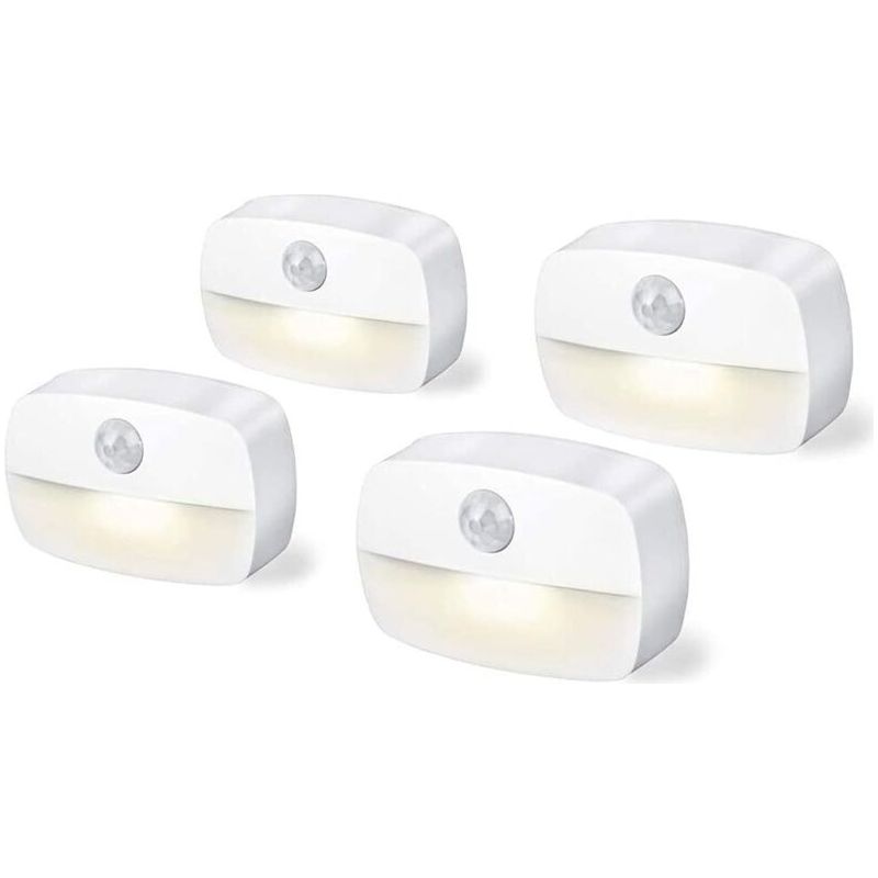 Lot De 4 Lumières D'Intérieur À Détecteur De Mouvement À Piles 3 A Pour Placard, Escaliers, Couloir, Cuisine, Chambre À Coucher(batterie Non Incluse)