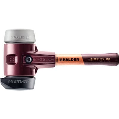 HALDER SIMPLEX Hammer Gefüllter Gummi, mit integriertem Fuß / mittleres TPE, mit Tempergussgehäuse und hochwertigem Holzstiel - D=80 mm - Extra