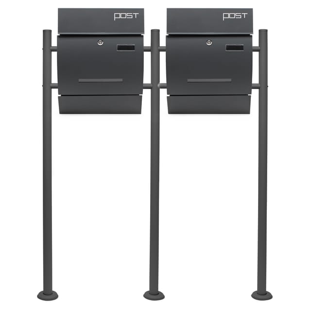 Wiltec - 2er Set Designer Briefkasten V4 Anthrazit 1000 x 135 x 1200 mm, Wandbriefkasten mit Schloss, Sichtschlitz, Namensschild, Zeitungsrolle,