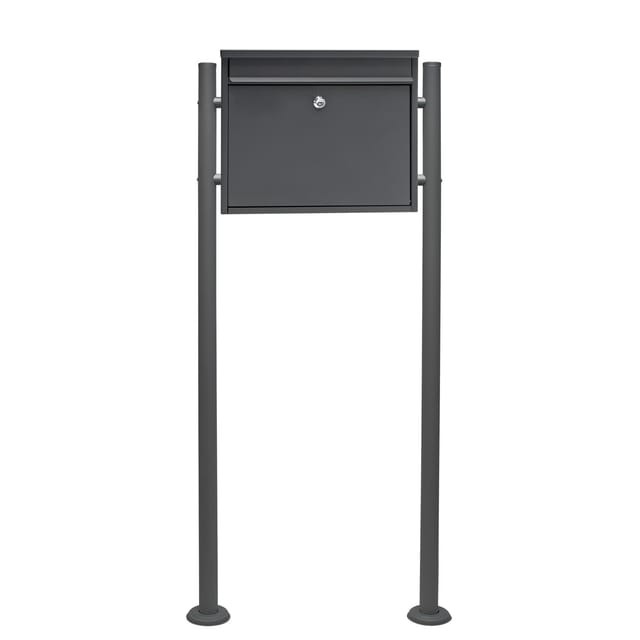 Wiltec Set Briefkasten V13 schwarz 360 x 105 x 315 mm mit Ständer, Wandbriefkasten mit Schloss und Klappe, Postkasten aus Stahl pulverbeschichtet