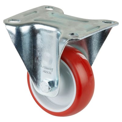 FP - Bockrolle Rad-Ø 80 mm Tragfähigkeit 120 kg Polyurethan, rot Platte L104xB80 mm