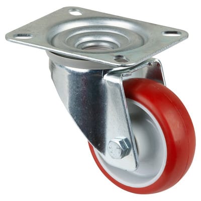 Lenkrolle Rad-Ø 80 mm Tragfähigkeit 120 kg Polyurethan Platte L104xB80 mm Farbe Rolle rot