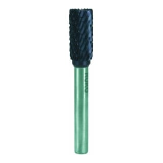Hartmetall-Frässtift zya ø 12 mm Kopflänge 25 mm Schaft-Ø 6 mm TiCN Verzahnung kvz 4 mit Stirn - 116018TC - Ruko