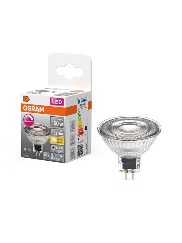 Osram - Superstar dimmbare LED-Lampe mit besonders hoher Farbwiedergabe (CRI90) für GU5.3-Sockel, klares Glas ,Warmweiß (2700K), 621 Lumen, Ersatz