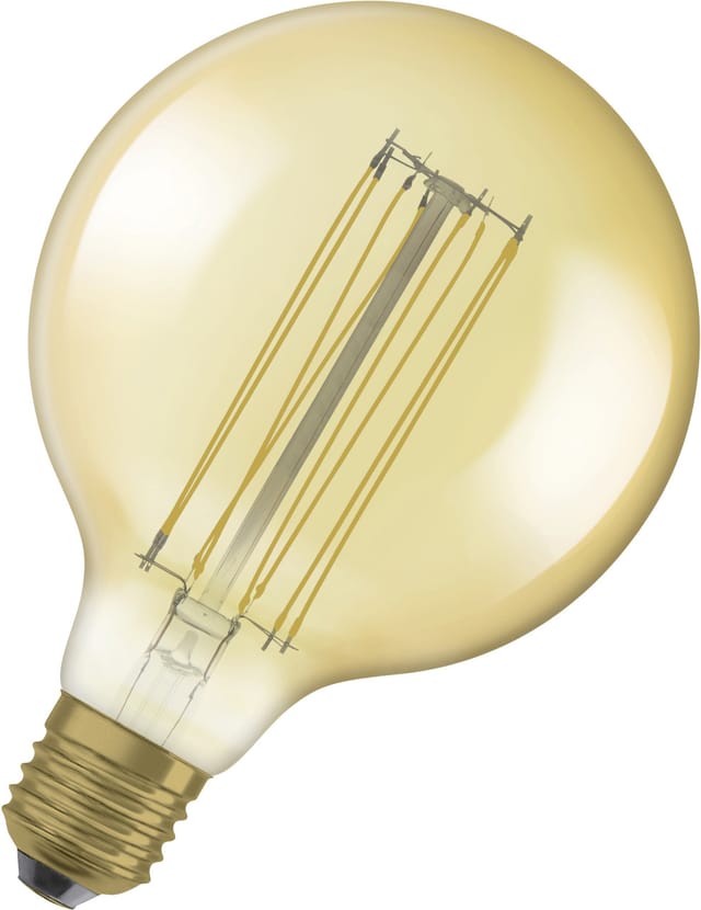 OSRAM Vintage 1906 LED-Lampe mit Gold-Tönung, 8,8W, 806lm, Kugel-Form mit 125mm Durchmesser & E27-Sockel, warmweiße Lichtfarbe, gerades Filament,