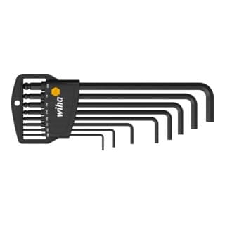 Wiha Stiftschlüssel Set im Classic Halter Sechskant-Kugelkopf 8-tlg. schwarzoxidiert, Zoll-Ausführung (01420)