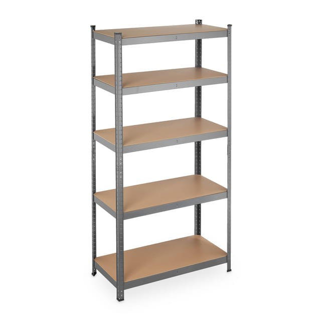 2 x Schwerlastregal, Traglast 875 kg, 5 Ebenen, zum Stecken, Keller, Garage, Stahl, HxBxT: 180 x 90 x 45 cm, grau