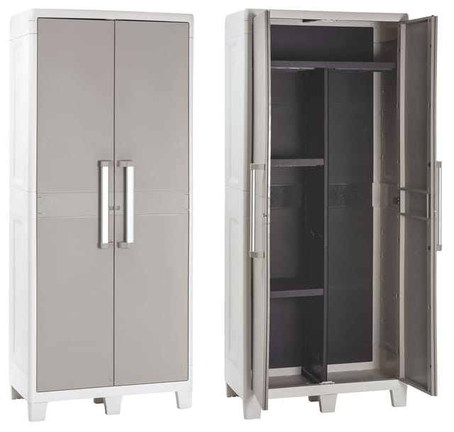 Harzhaltergarderobe mit 2 Seitenregalen und 2 städtischen Metallffekten XL Toomax Metal Effekt
