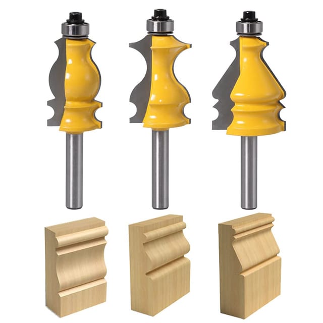 3-teiliges Fräser-Set für architektonische Formen, 8-mm-Schaft, Holzfräser, Holzfräser, Schubladen-Schnitzmesser, Tischlerwerkzeuge, Fräser