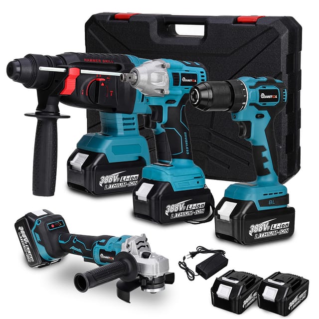 4 IN 1 Multi Power Tool Kit Bürstenloser Winkelschleifer Bohrhammer mit 2 Batterien