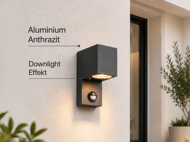 Eckige LED Außenwandleuchte Downlight mit Bewegungsmelder, Anthrazit