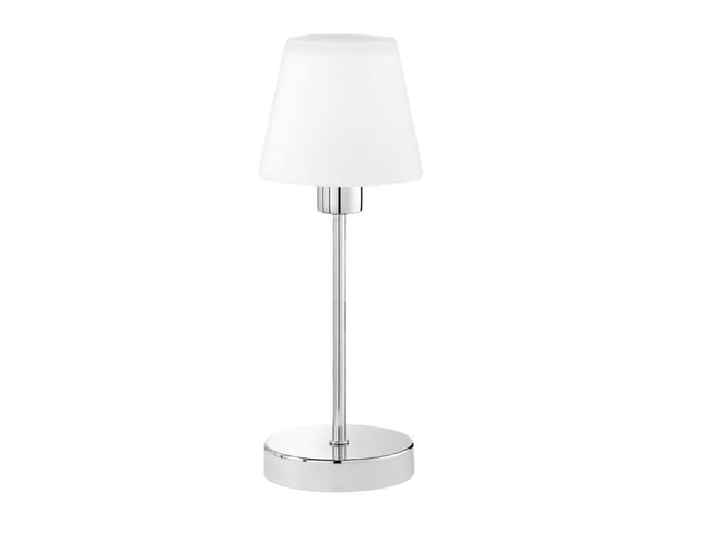 Meinewunschleuchte - led Touch Tischleuchte mit Glasschirm Weiß & Fuß in Chrom, Höhe 32cm