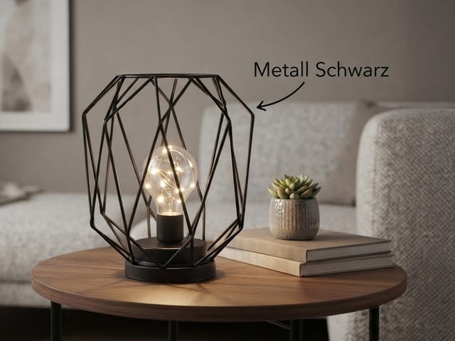 Meinewunschleuchte - Industrial led Tischleuchte narda Gitter Schwarz, Batteriebetrieb, Höhe 21cm