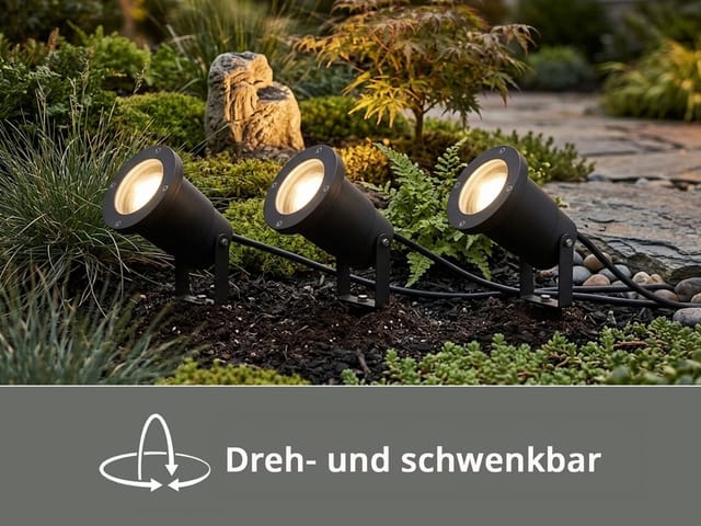 Trio Leuchten - Schwenkbarer led Garten Baumstrahler 3er Set mit Erdspieß & 5m Anschlußkabel