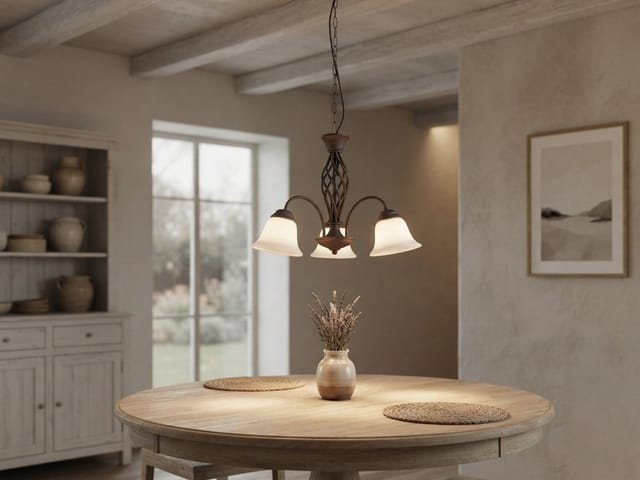 Led Pendelleuchte 3-flammig in Rostoptik mit Glasschirmen, ø 55cm
