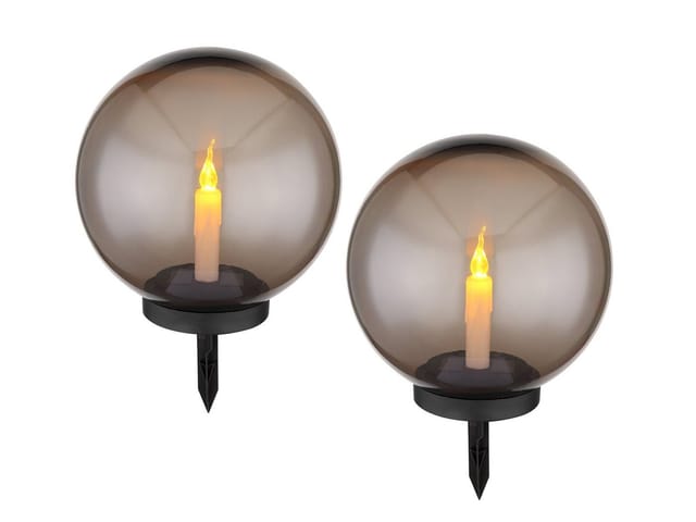 LED Solarkugeln Garten 2er SET - Ø 25cm rauchfarbig mit Erdspieß