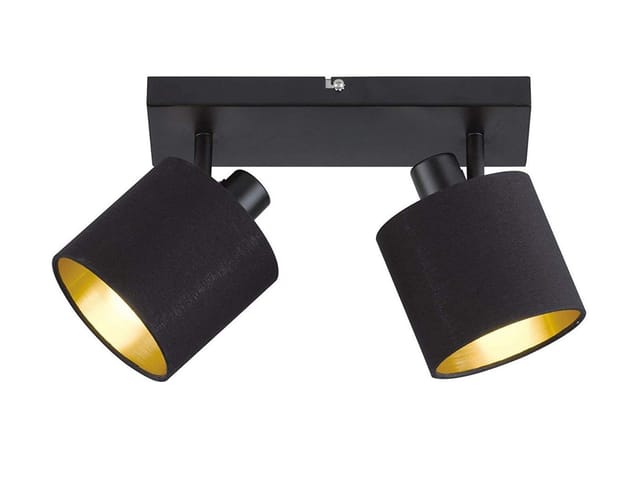 Meinewunschleuchte - led Deckenstrahler 2-flammig Schwarz, Stoffschirme Schwarz Gold, Breite 28cm