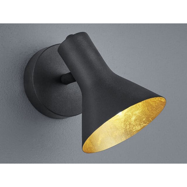 Wandstrahler Metall Schwarz / Gold mit LED dimmbar, Breite 11cm