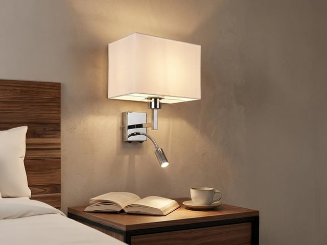 Meinewunschleuchte - Wandleuchte caima mit led Leselampe & Stoffschirm Creme Weiß, Höhe 31cm