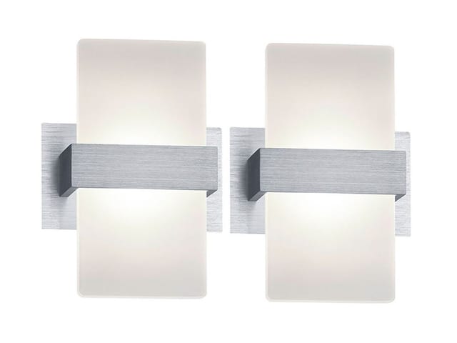 Led Wandleuchte mit Schalter, 2er set Alu gebürstet mit Acrylglasblende, h: 18cm