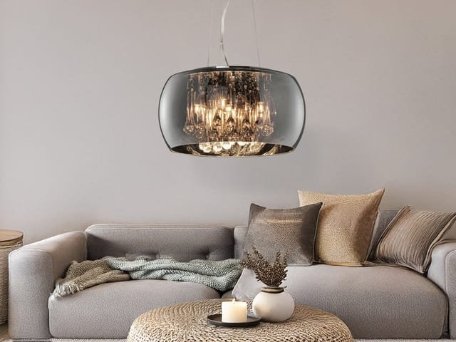 Kristall led Pendelleuchte Glas Chrom verspiegelt & Rauchglas Optik ø 40cm