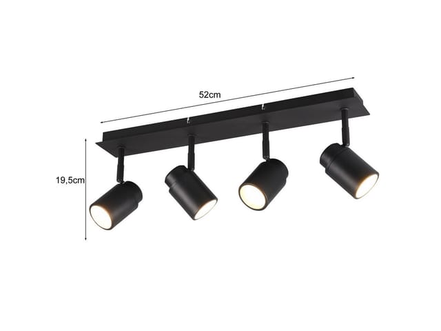 Led Deckenstrahler Badezimmerlampe Schwarz 4-flammig, Breite 52cm