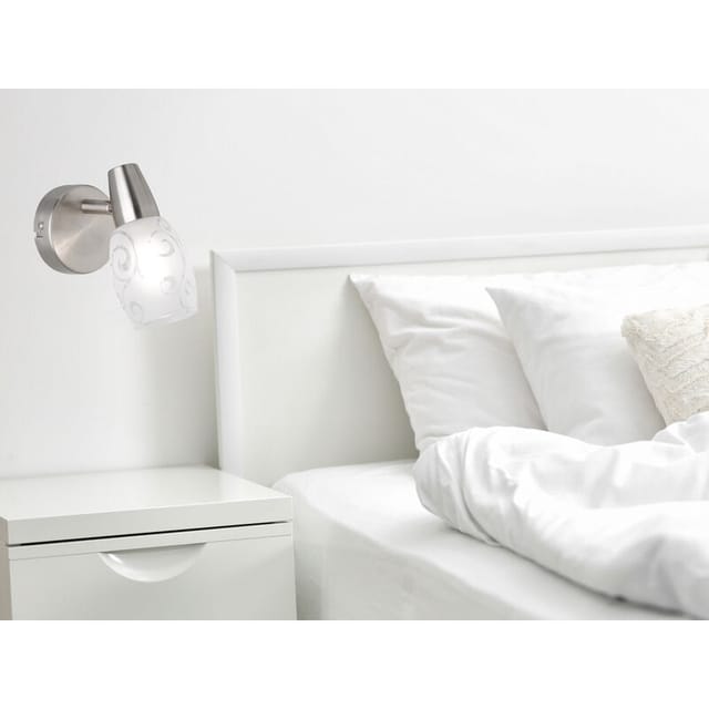 Meinewunschleuchte - led Wandstrahler dimmbar, Silber matt mit Dekorglas satiniert, Breite 8cm