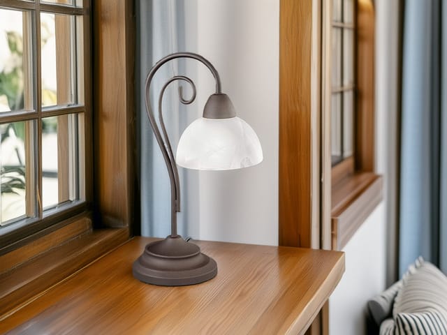 Landhaus led Tischleuchte in Rostoptik mit Glas Lampenschirm, Höhe 40cm