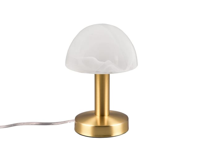Meinewunschleuchte - led Tischleuchte Messing mit Glasschirm Weiß, Touch dimmbar, Höhe 21cm