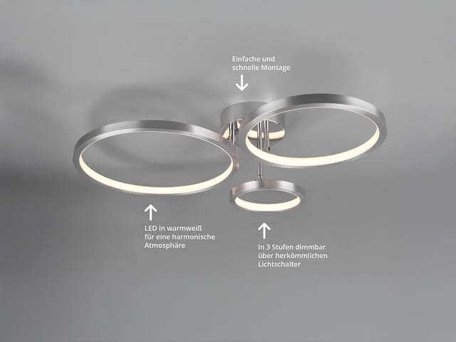 Led Deckenleuchte corna schwenkbar & dimmbar, Silber Breite 71cm