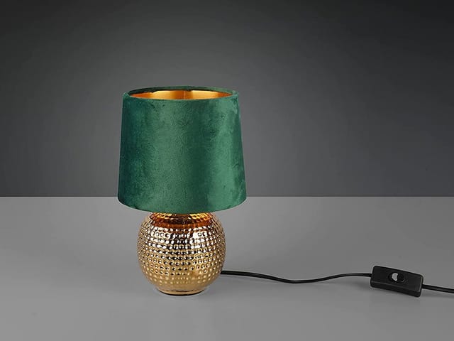 LED Tischleuchte Grün/Gold Keramikfuß Samtschirm, Höhe 26cm