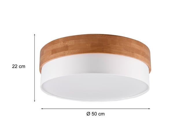 Led Deckenleuchte Holzlampe mit Stoffschirm Weiß, ø 50cm
