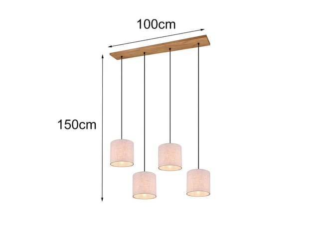 LED Pendelleuchte mit Stoffschirmen Beige & Naturholz Baldachin, Breite 100cm