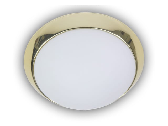 LED-Deckenleuchte rund, Opalglas matt, Dekorring Messing poliert, ø 35cm