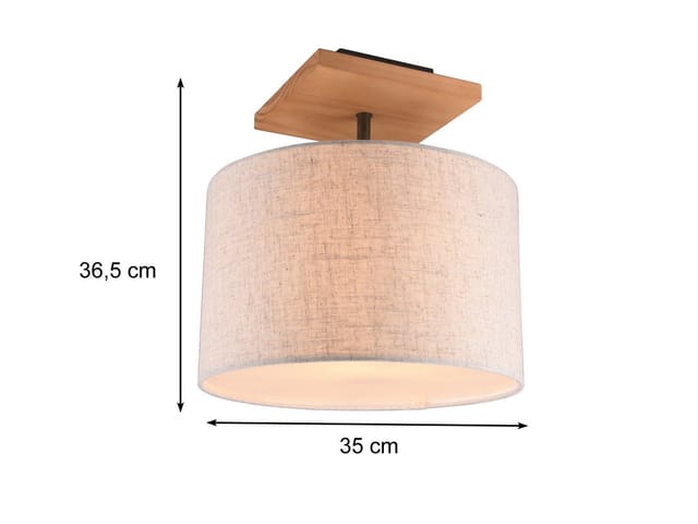 Meinewunschleuchte - led Deckenleuchte mit Stoffschirm in Beige und Naturholz Sockel, ø 36cm
