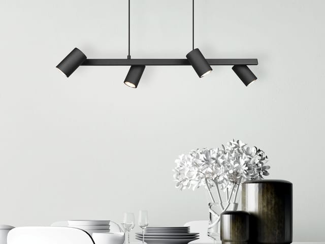 Led Balkenpendelleuchte 4-flammig in Schwarz, Breite 80cm
